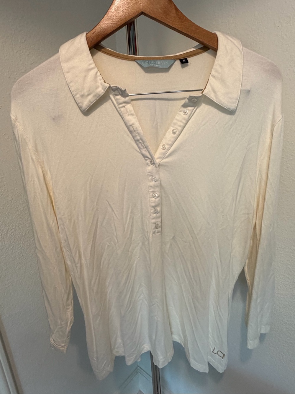 Lizzie Driver Los Angeles Cream Long-Sleeve Polo Henley